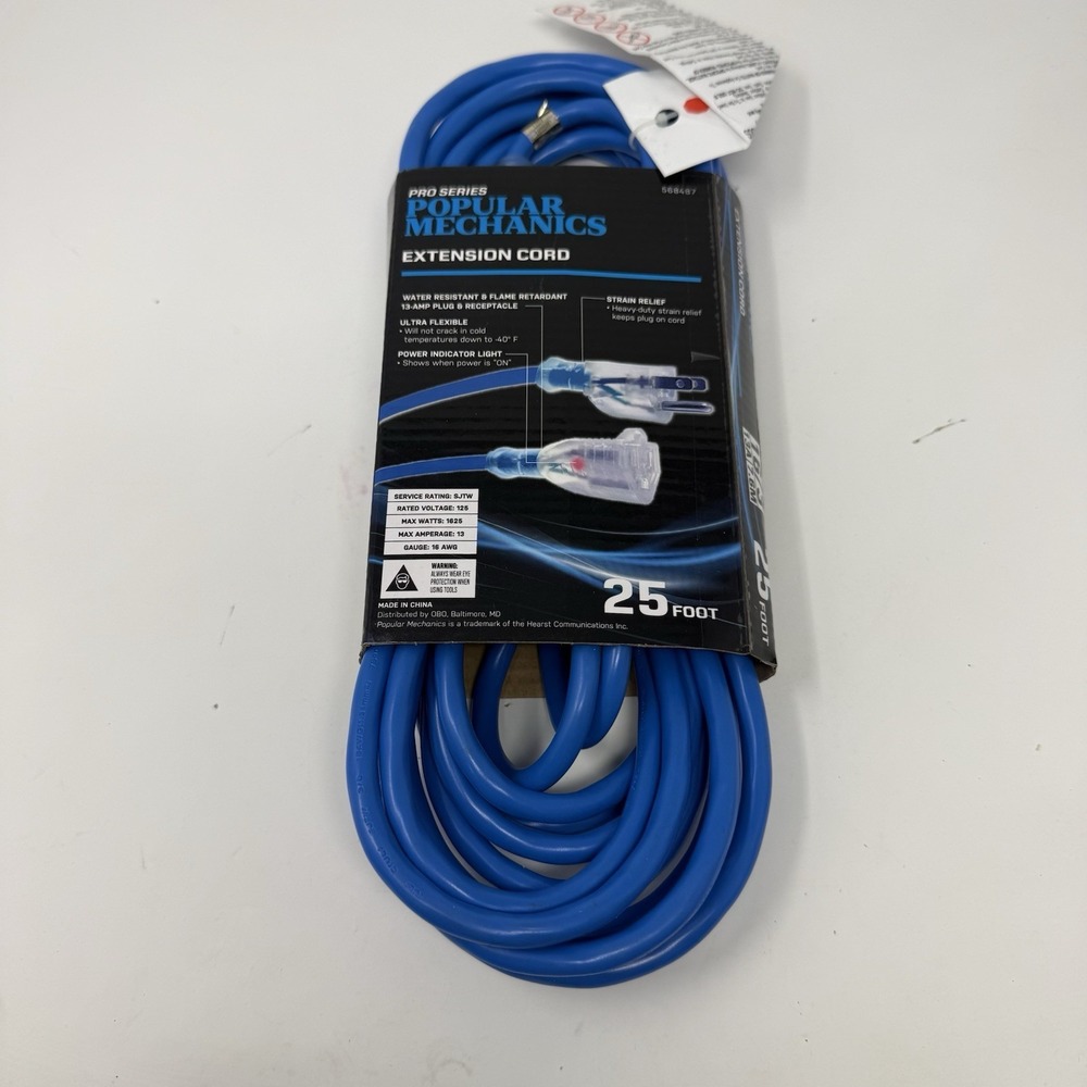 16/3 Extension Cord 25 ft Blue – Blue Ends – Heavy Duty – New Popular Mechanics - Picture 4 of 4